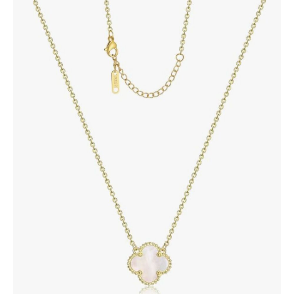18K Gold Plated Four Leaf Clover Pendant Necklace White Lucky Women's Jewelry